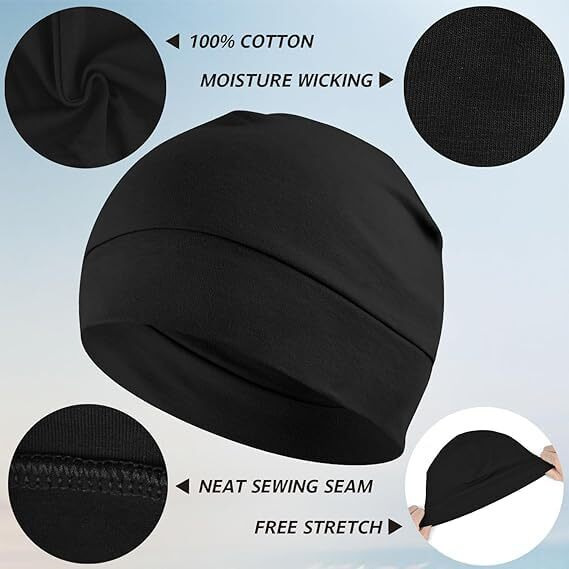 Paropkar 3 Pieces Cotton Skull Caps, Lightweight Breathable Skull Beanie Sleep Cap Helmet Liner For Men Women (Beige White Milange Light Grey)