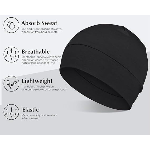 Paropkar 3 Pieces Cotton Skull Caps, Lightweight Breathable Skull Beanie Sleep Cap Helmet Liner For Men Women (Beige White Milange Light Grey)