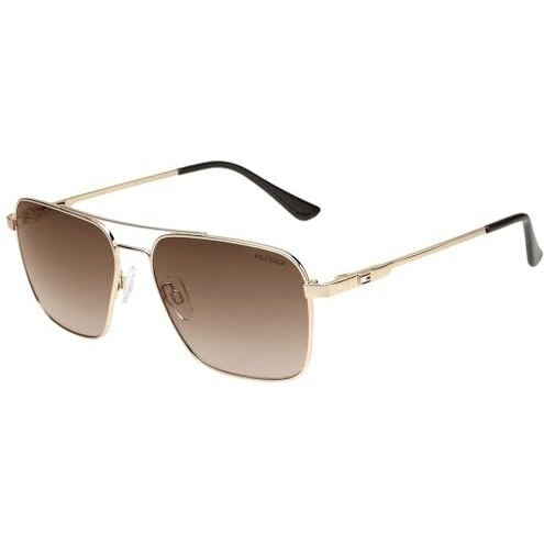 Tommy Hilfiger|Gold Full Frame Square Sunglasses|100% Uv Protected (Uv 400) Brown Gradient Faded Lens|Men's|Large|Th Troy C4 58 S