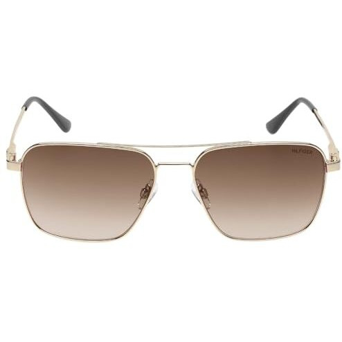 Tommy Hilfiger|Gold Full Frame Square Sunglasses|100% Uv Protected (Uv 400) Brown Gradient Faded Lens|Men's|Large|Th Troy C4 58 S