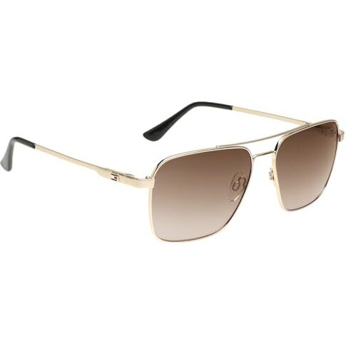 Tommy Hilfiger|Gold Full Frame Square Sunglasses|100% Uv Protected (Uv 400) Brown Gradient Faded Lens|Men's|Large|Th Troy C4 58 S