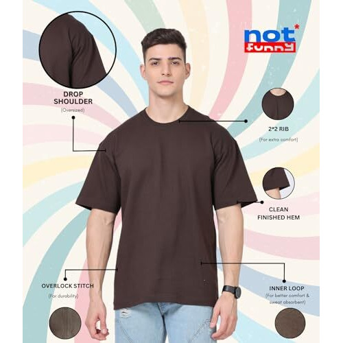 Notfunny 280 Gsm Pure Organic Cotton Oversized T Shirts For Men | Drop Shoulder Tshirt For Men & Boys (Available In Black, Blue, Beige,Orange & White)