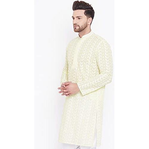 Vastramay Mens Cotton Yellow And White Kurta - Elegance For Festivals & Events_Vasmk094Yw_40