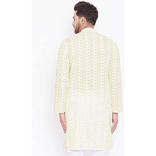 Vastramay Mens Cotton Yellow And White Kurta - Elegance For Festivals & Events_Vasmk094Yw_40