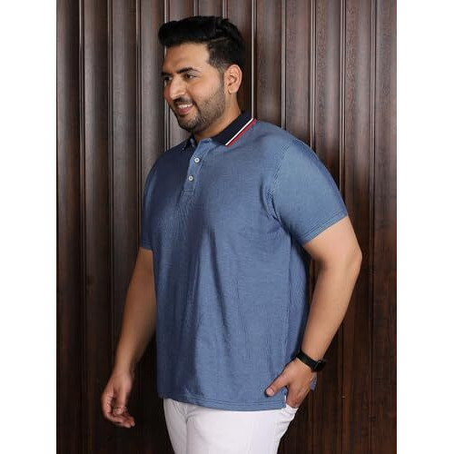 Bigbanana Plus Size Men's Regular Fit Jacquard Polo Tshirt (Seoul,Blue,3Xl)