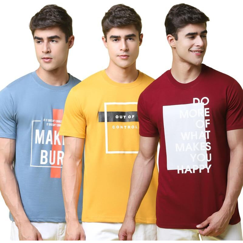 Pinkmint Combo T-Shirt For Men L Cotton Blend Printed T-Shirt L Regular Half Sleeve T-Shirt Ll Casual Wear(Pack Of 3) Multicolour