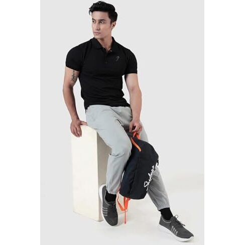 Men's Solid Polo Slim Fit Sports And Gym T-Shirt (Black, L)