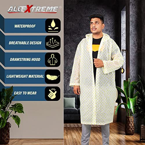 Allextreme Exroc01 Eva Waterproof Raincoat Hooded Outdoor Water Resistant Transparent Rain Cover For Men (Universal Size, Random Colors)
