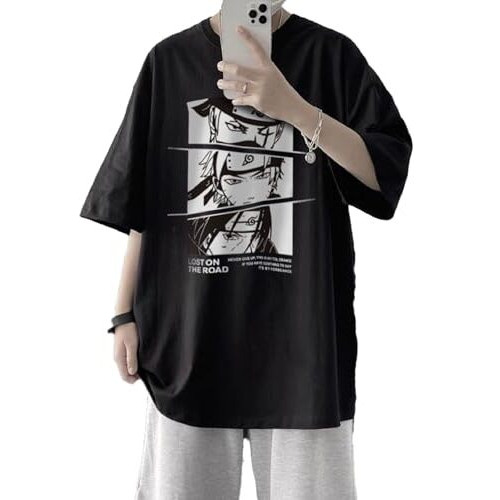 Thalasi Oversized T-Shirt For Men - Round Neck 100% Cotton Luffy &,One Piece And Demon Slayer, Naruto T Shirts - Anime T-Shirts For Men Black
