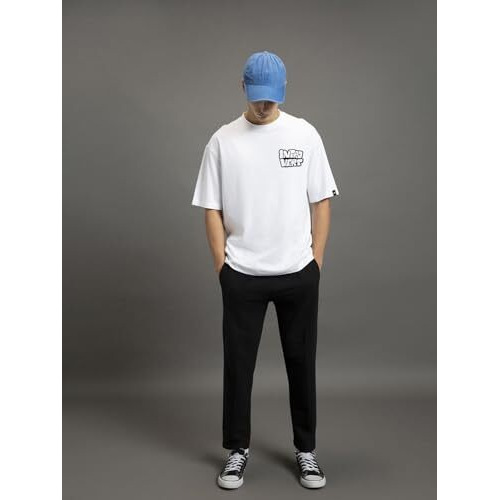 Bewakoof Men's Typography Oversized Fit Half Sleeve Round Neck Cotton T-Shirt_611250_White_M