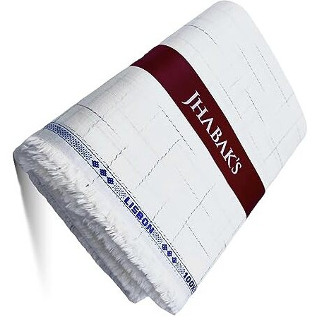 Jhabak's Unstitched 100% Pure Cotton (1.60 M/ 58" & 2.25M/ 36") Shirt Fabric & (2.10M/ 58" & 3M/ 36") Kurta Material, Solid, White