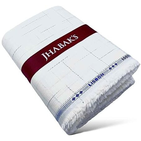 Jhabak's Unstitched 100% Pure Cotton (1.60 M/ 58" & 2.25M/ 36") Shirt Fabric & (2.10M/ 58" & 3M/ 36") Kurta Material, Solid, White