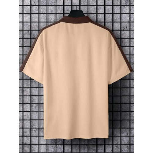 Jump Cuts Mens La Printed Polo Neck Half Sleeve Beige And Brown Cottonblend T-Shirt