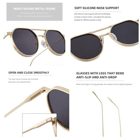 Dervin Uv Protected Round Sunglasses For Men And Women (Gold-Black)