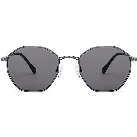 John Jacobs 100% Uv Protected | Gunmetal-Grey Full Rim Hexagonal | Stylish & Premium Sunglasses | For Men & Women | Medium | Jj S12472