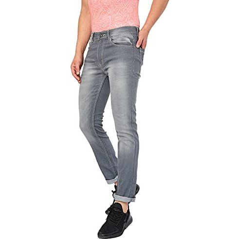 Ben Martin Men's Slim Fit Stylish Stretchable 38 Size Grey Cotton Denim Jeans Pant For Men, Jj3-4