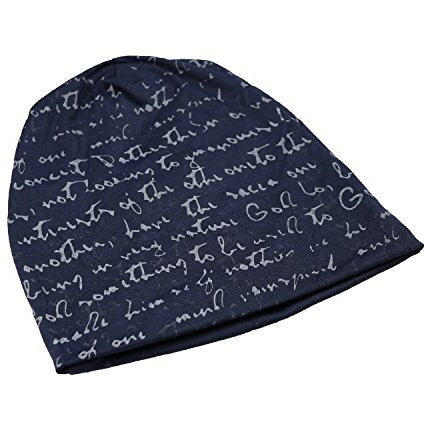 Isweven Men's Beanies Cotton Slouchy Skull Summer Blended Free Size Blue Beanie Cap For Men Women Boys (7013B-White Text)