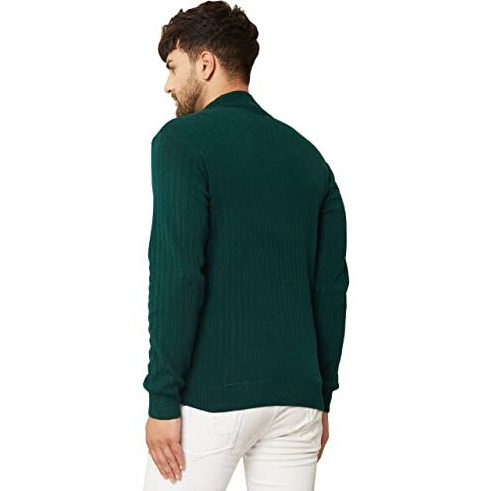 Kvetoo Men High Neck Full Sleeve Winter Woolen Sweater Bottle Green L Size