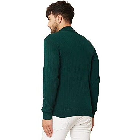 Kvetoo Men High Neck Full Sleeve Winter Woolen Sweater Bottle Green L Size