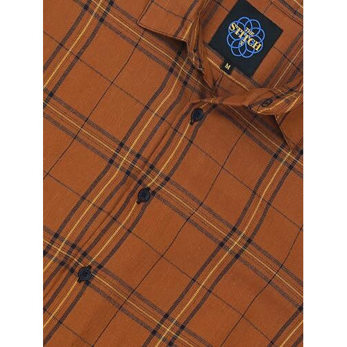 Stitchx Men's Full Sleeve Checkered Casual Shirt Rust Blue L