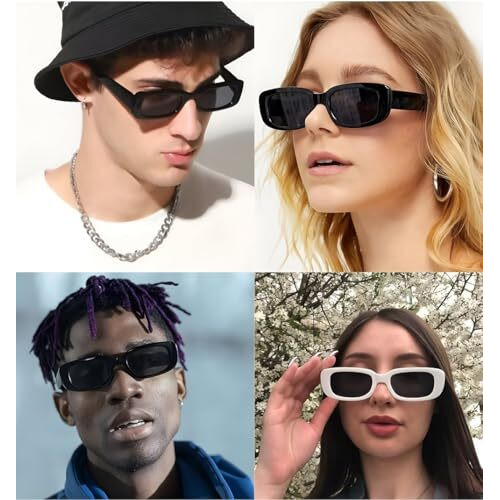 Roshfort Vintage Rectangle Sunglasses For Men Women Trendy Squarefashion Vintage Glasses With Narrow Square Frame Uv400 Protection (Black, E-2)
