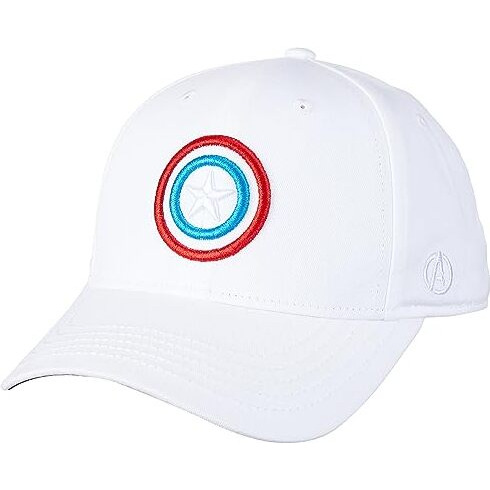 Amazon Brand - Symbol Cotton Unisex's Marvel Cap Pack Of 1, Captain America Embroidered Design, Official Disney Licensed Product, Adjustable Fastening (Aw23Symvlus01_White Os)