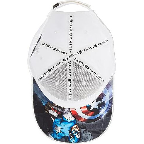 Amazon Brand - Symbol Cotton Unisex's Marvel Cap Pack Of 1, Captain America Embroidered Design, Official Disney Licensed Product, Adjustable Fastening (Aw23Symvlus01_White Os)