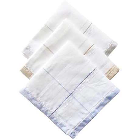 Caslino - Premium 100% Pure Cotton Handkerchief For Men, 3 Pieces, 48 X 48 Cm, Large Size Hanky For Gents, Stripes (Gentleman - Color Border, Pack Of 3)