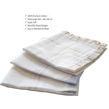 Caslino - Premium 100% Pure Cotton Handkerchief For Men, 3 Pieces, 48 X 48 Cm, Large Size Hanky For Gents, Stripes (Gentleman - Color Border, Pack Of 3)