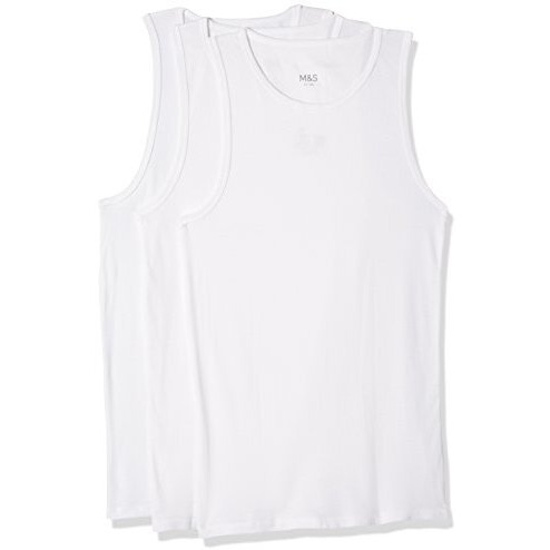 Marks & Spencer Men's Cotton Regular Fit Vest (Pack Of 3) (0000004417606_4760V_Large_White)