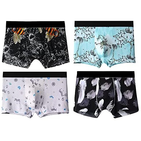 Asjar Printed Cotton Mid Waist Plus Ice Silk Elasticity Best Fitting Boxer Brief Shorts Pants/Underwears For Men (Pack Of 3) (Multicolor) (M)