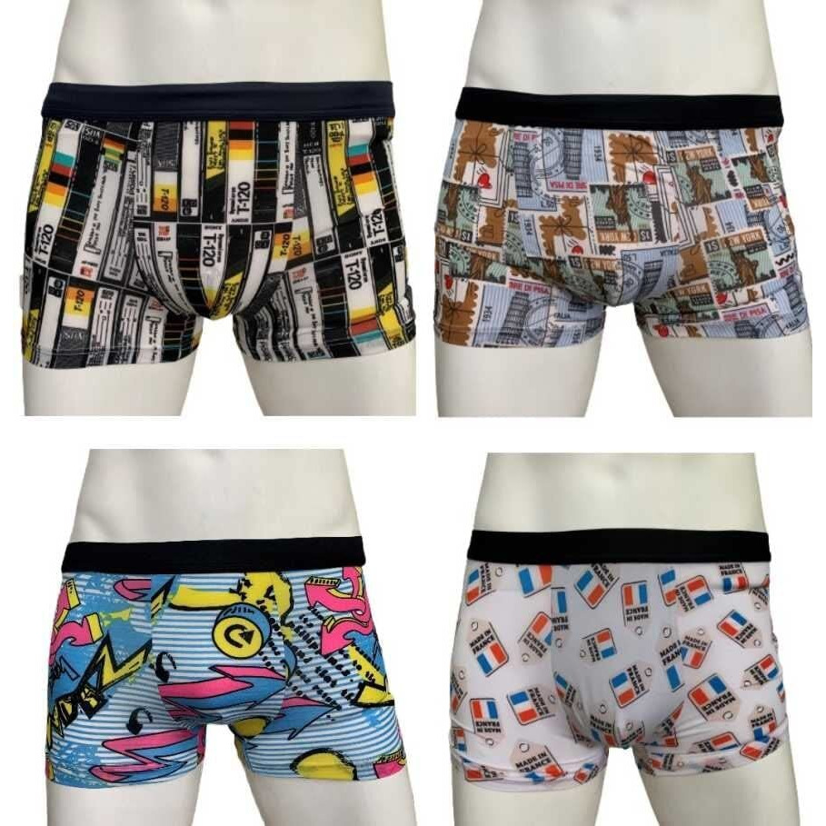 Asjar Printed Cotton Mid Waist Plus Ice Silk Elasticity Best Fitting Boxer Brief Shorts Pants/Underwears For Men (Pack Of 3) (Multicolor) (M)