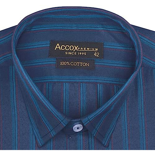 Accox Men's Cotton Half Sleeves Dark Striped Regular Fit Formal Shirt For Men(C_Gcr148_42) Blue-Blue