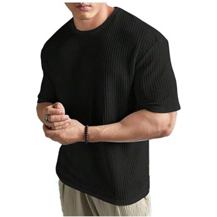 Fashfeed Mens Solid Dotted Unique Design Oversized Tshirt For Men - Round Neck Loose Fit Drop Shoulder Mens T-Shirt Black