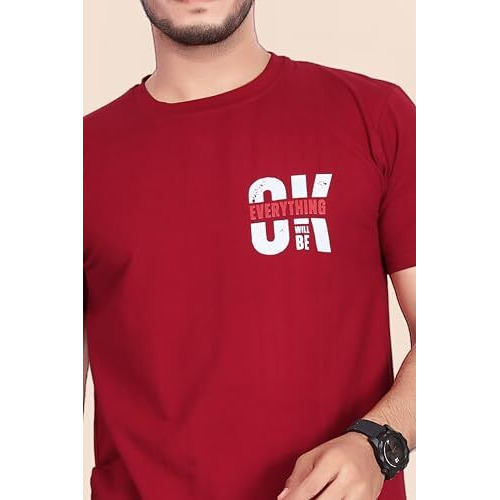 Baghadbillo Men's Cotton Printed Night Suit Set - Top & Shorts Pyjama Set - T-Shirt And Shorts Night Wear - Maroon