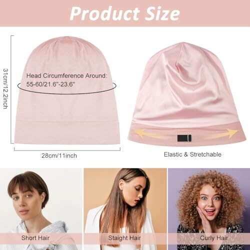 Sannidhi Sleeping Cap For Women, Bamboo Fiber Silk Hair Care Cap For Sleeping, Stretchy Postpartum Hair Wrap Cap For Long Hair (Pink)