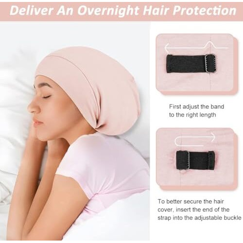 Sannidhi Sleeping Cap For Women, Bamboo Fiber Silk Hair Care Cap For Sleeping, Stretchy Postpartum Hair Wrap Cap For Long Hair (Pink)