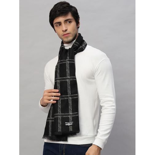 Ravaiyaa - Attitude Is Everything Men's Reversible Checks Pattern Winter Wool Scarf, Muffler 72&quotX12" Inch (Black)