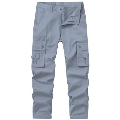 Shasmi Light Grey Mens Durable Comfy, Solid Color, Drawstring Waist, Casual Style, Breathable Fabric, Outdoor, Utility Multi-Pocket Design Cargo Trousers Pants For Men (Mcargo 153 Light Grey-32)