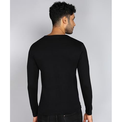 Fleximaa Men's Cotton Plain V Neck Full Sleeve Black Color T-Shirt M Size