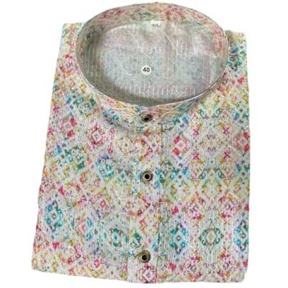Foxdx Men's Cotton Blend Printed Long Kurta Suitable For All Indian Wedding, Occasions, And Festivals (Large, 08 White Chokadi)