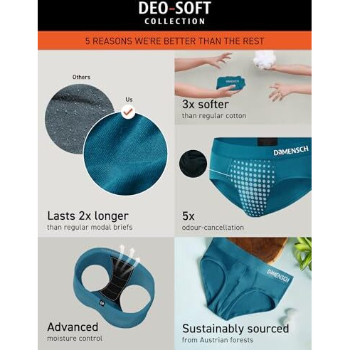 Damensch Men Deo-Soft Supima Modal Briefs-Pack Of 2-Tango Red, Ocean Depths-Large