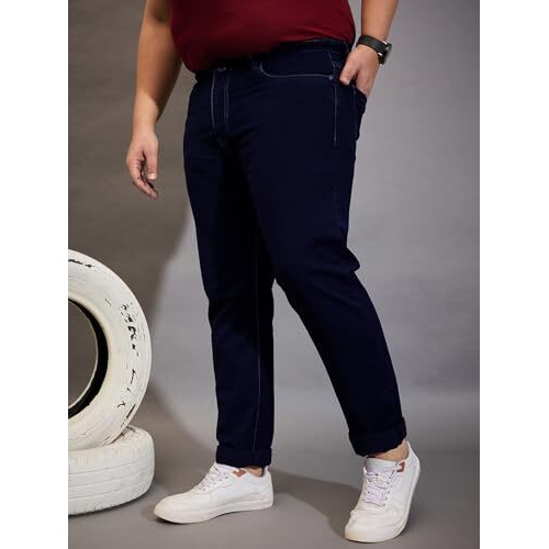 Bigbanana Plus Size Men's Regular Fit Solid Jeans (Reky,Dark Navy,2Xl)