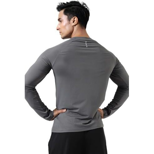Fuaark Men's Full Sleeves Gym Slim Fit T-Shirt (Grey, M)