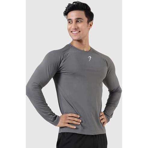 Fuaark Men's Full Sleeves Gym Slim Fit T-Shirt (Grey, M)