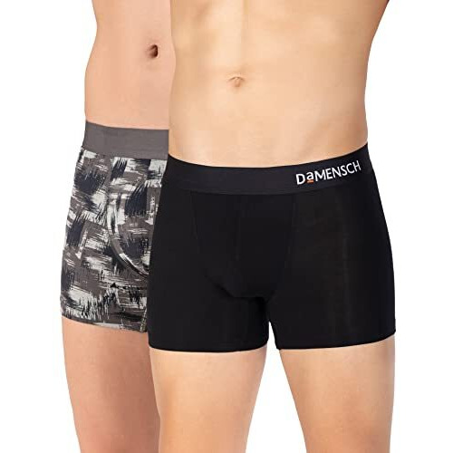 Damensch Deo-Soft Men's Odour-Cancelling Supima-Modal Soft Trunks- Pack Of 2- Complete Black, Arctic Grey- Large