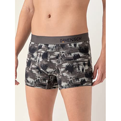 Damensch Deo-Soft Men's Odour-Cancelling Supima-Modal Soft Trunks- Pack Of 2- Complete Black, Arctic Grey- Large