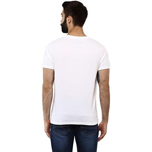 American Crew Men's Cotton Solid Regular Fit Half Sleeve V-Neck T-Shirt (Black, Navy, White And Grey Melange, Medium) - Pack Of 4