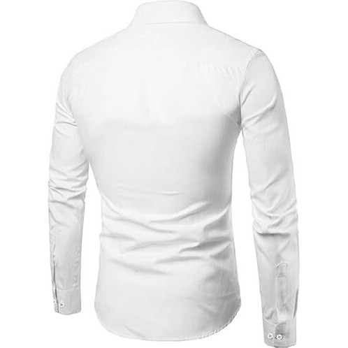 Mildin Men's Regular Cotton Blend White Slim Fit Solid Button Down Spread Collar Full Sleeve Curved Hemline Formal Shirt With One Pocket (Formal White - 44)