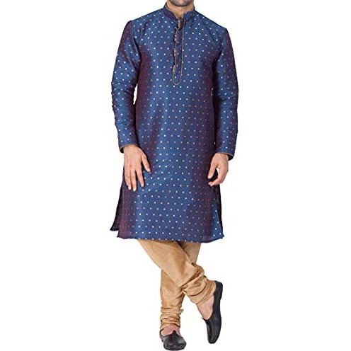 Vastramay Vm Mens Silk Blend Egyptian Blue Kurta Pyjama Set - Classic Ethnic Attire For Timeless Style And Cultural Celebrations_Vasmk023Bunprg_44